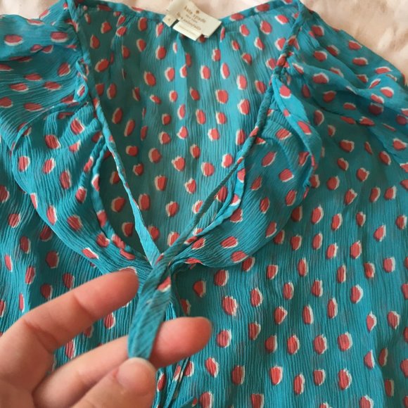 Kate Spade teal blue orange dotted ruffle blouse top size 4 /small nwot SAMPLE - Picture 6 of 10